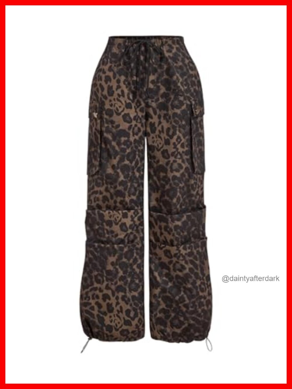 Leopard Print Straight Leg Cargo Pants Drawstring High Rise Cheetah Trousers